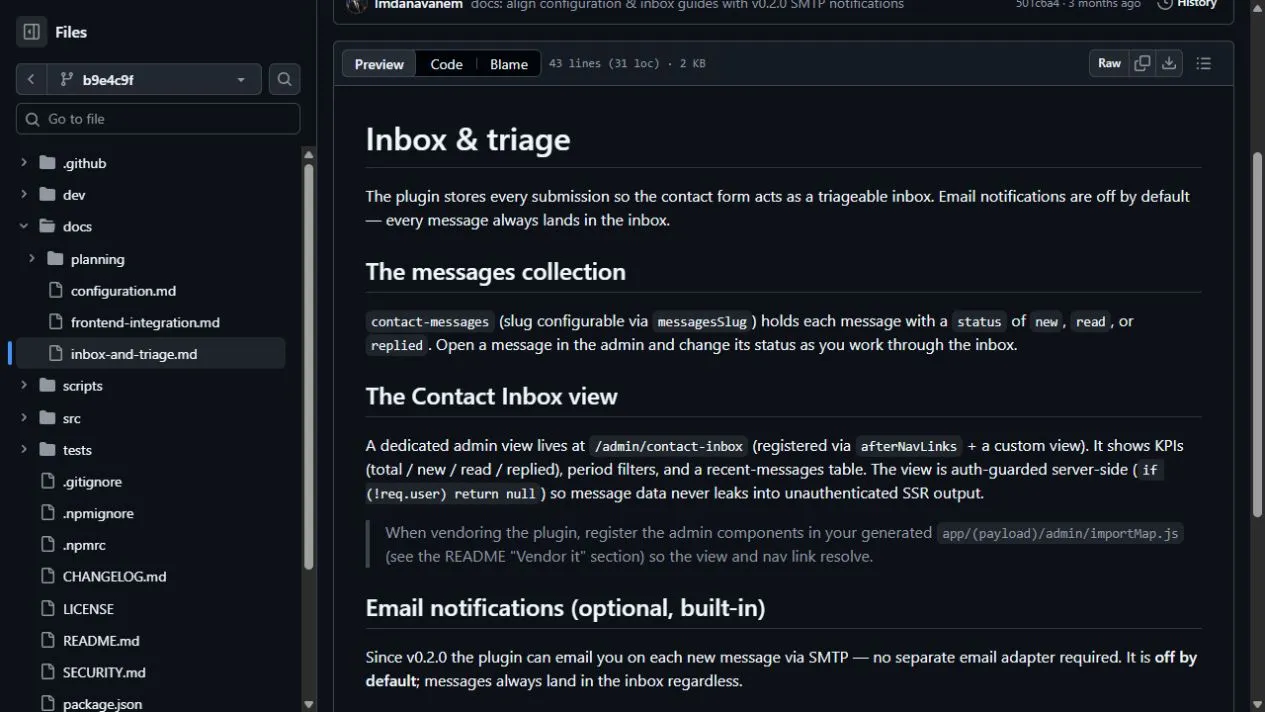 Documentation du dépôt : messages, réception et notifications. Vérifiée le 27 septembre 2026.